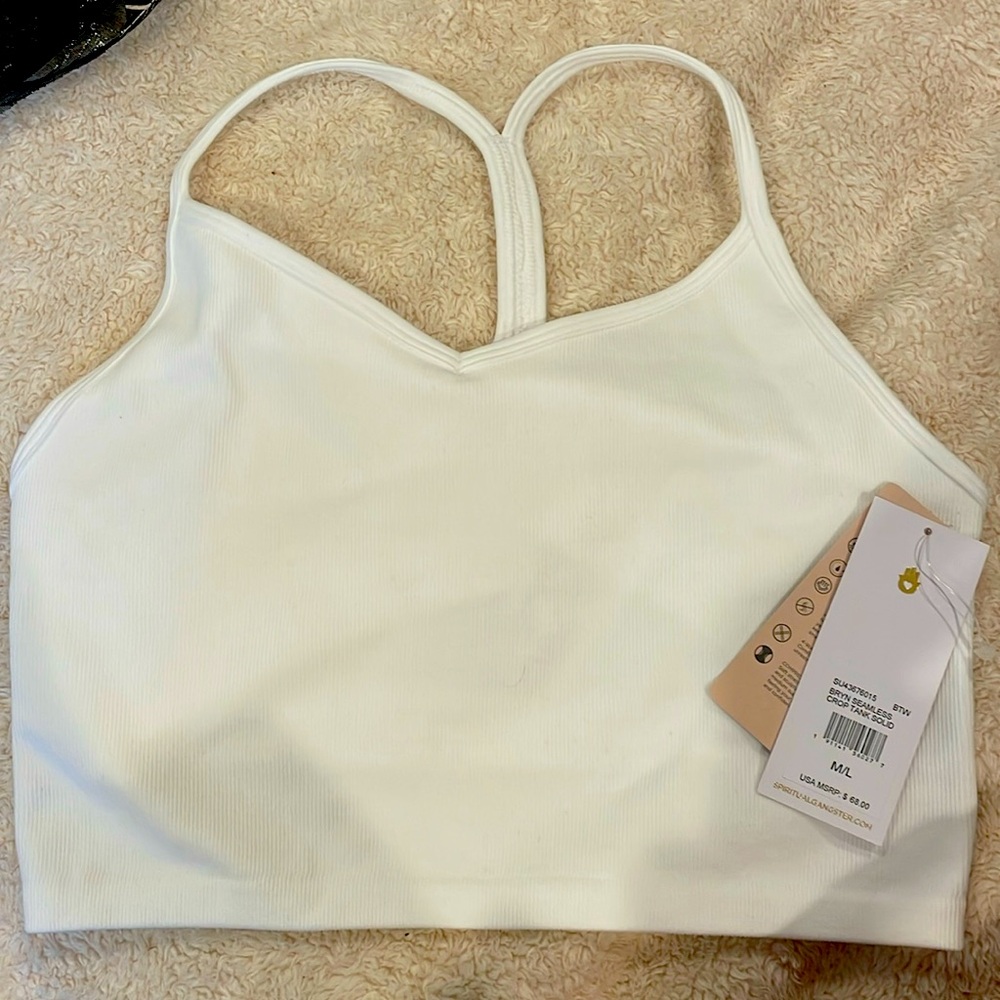 NWT Spiritual Gangster Bryn seamless crop tank in white Sz M/L